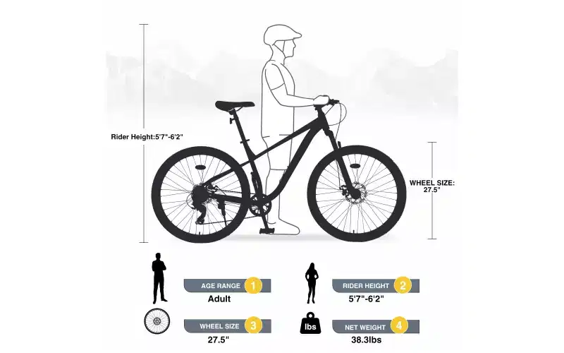 27.5 Inch Wheels 8 Speed Mountain Bike, for Men Women Boys and Girls, Front Suspension, Steel Frame
