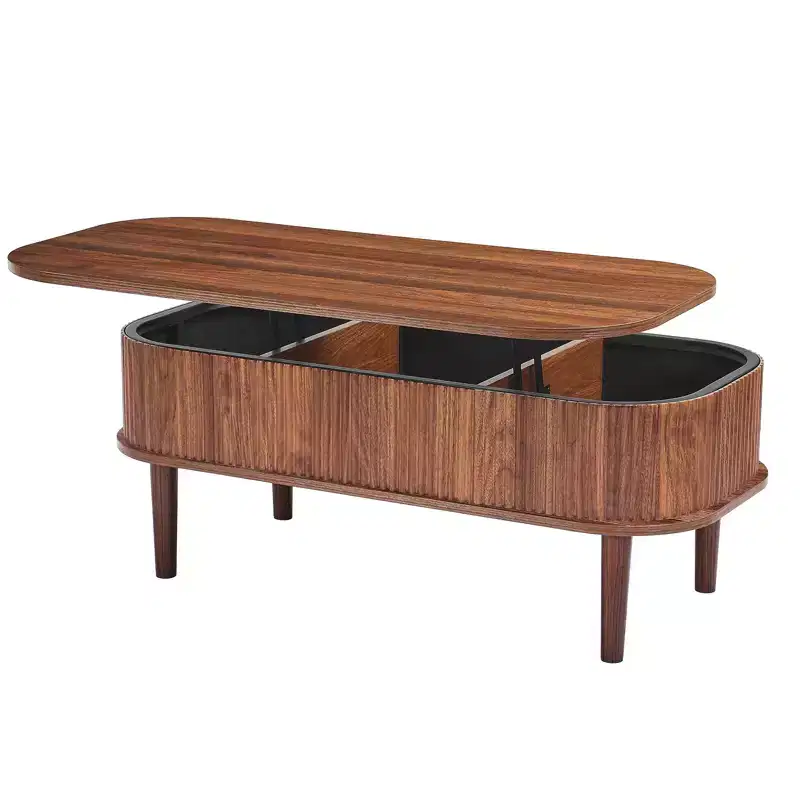 Brown Lift-Top Oval Coffee Table with Hidden Storage – 1 Person