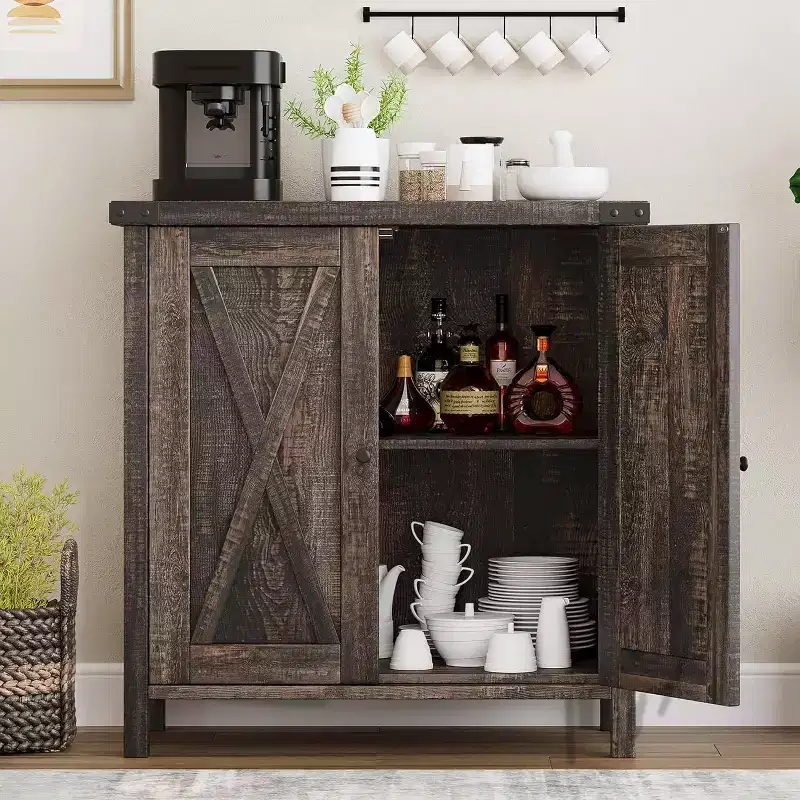 Small Farmhouse Sideboard Buffet Cabinet with 2 Doors and Adjustable Shelves, Accent Entryway Console Cabinets