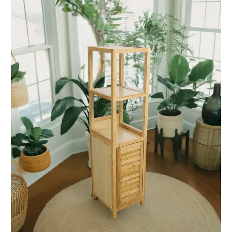 Solid Bamboo Spa Storage Tower Cabinet – Freestanding Bathroom Organizer with Shelves