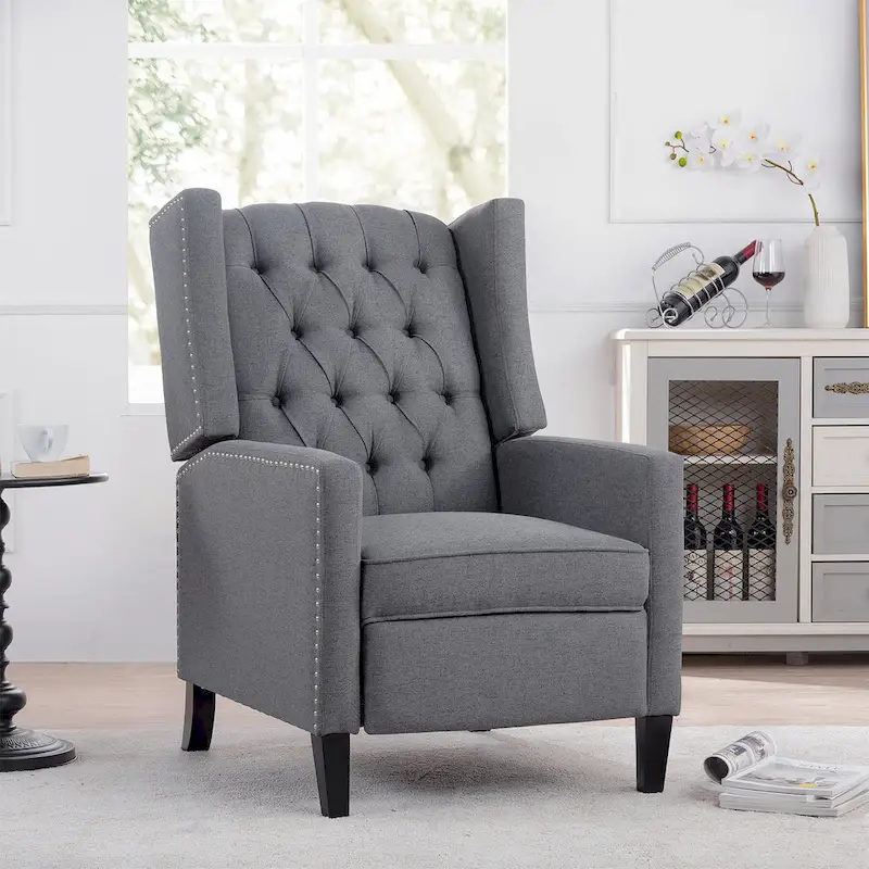 27 Wide Upholstered Manual Recliner, Wing Sofa Chair with Wood Legs
