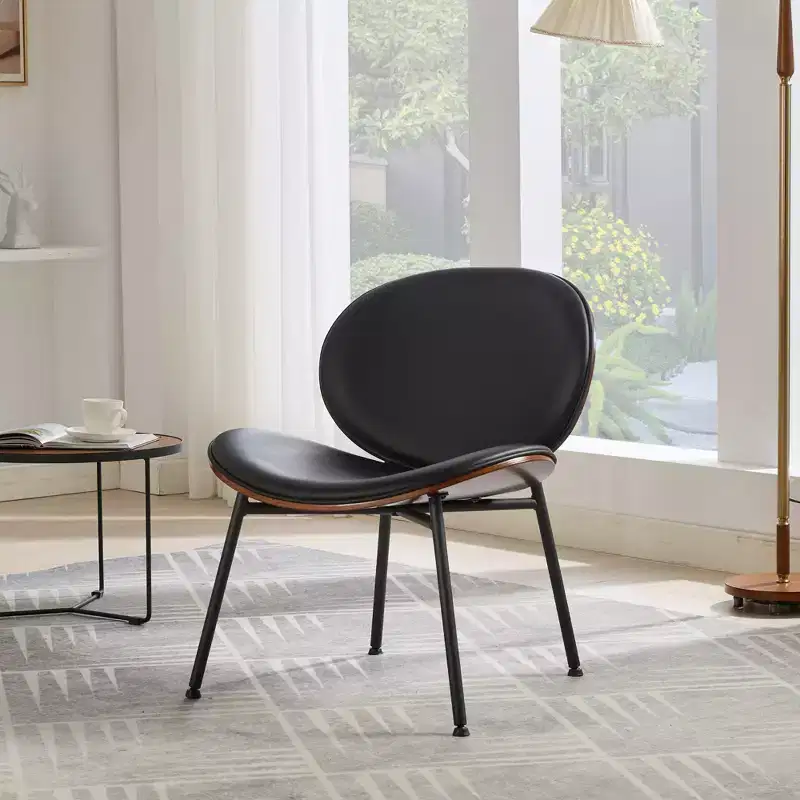 Mid-Century Modern Accent Chairs for Bedroom, Shell Chair Single Side Chair Tripod, Fabric Lounge Chair in Walnut Finish Backrest