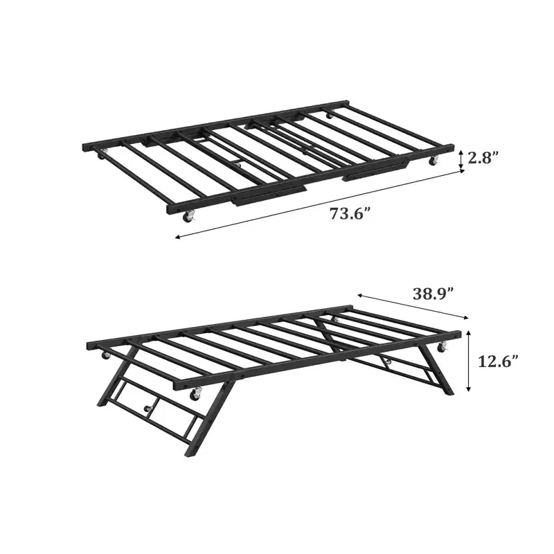 Full-Over-Full Bunk Bed with Pop-Up Trundle, Solid Wood Frame, Safety Guardrail & Ladder, No Box Spring Needed