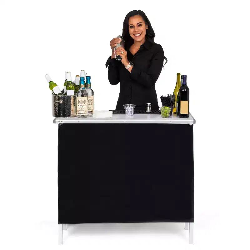 GoBar Portable Bar Table for Events - Pop Up Mobile Bartending Station with Travel Carrying Case