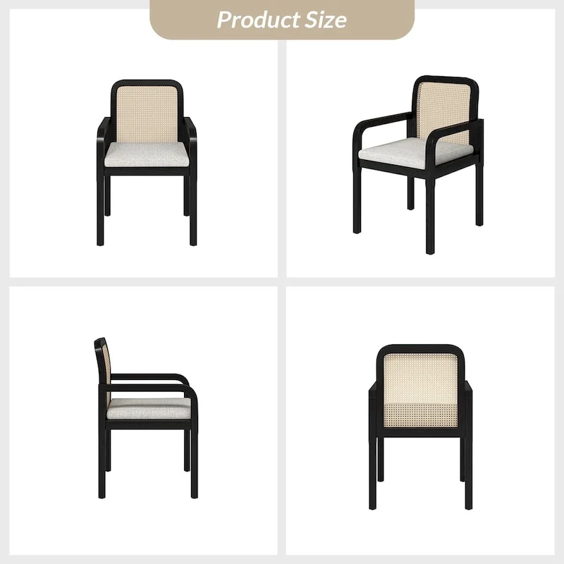 Modern Rattan Back Dining Chair with Removable Cushion | Boho Style | Set Available
