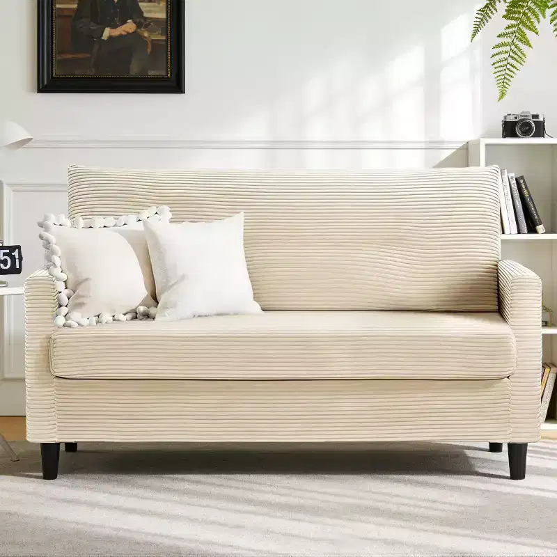 50 Corduroy Loveseat Sofa with Spring Cushions Solid Wood Frame Small Couch for Living Room Bedroom Office