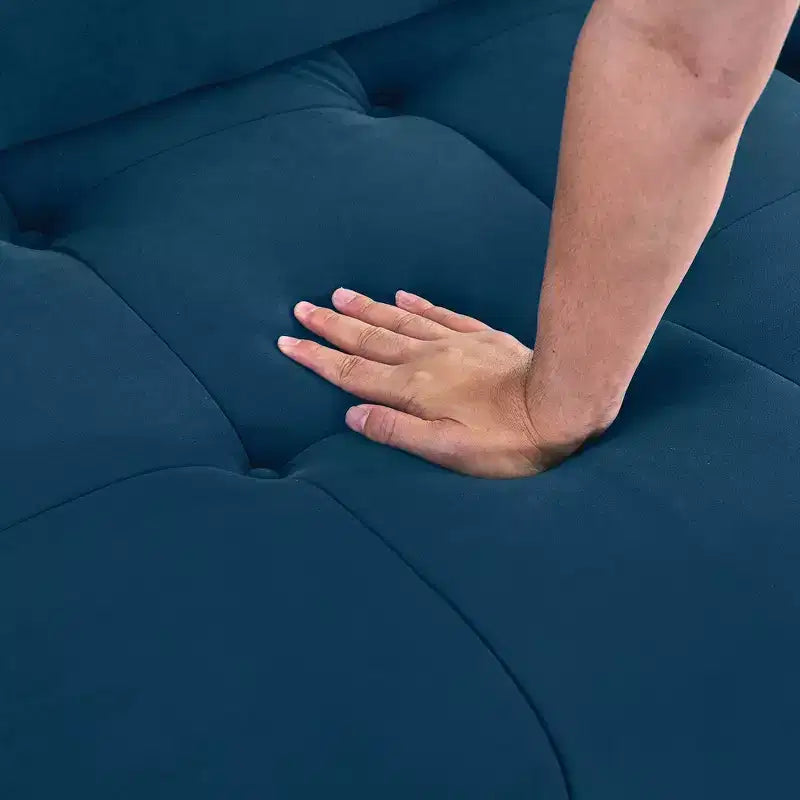 93 Modular Button Velvet/Teddy Fabric Tufted Upholstered Sectional Sofa, L Shaped Sofa with Reversible Ottoman - ModernLuxe