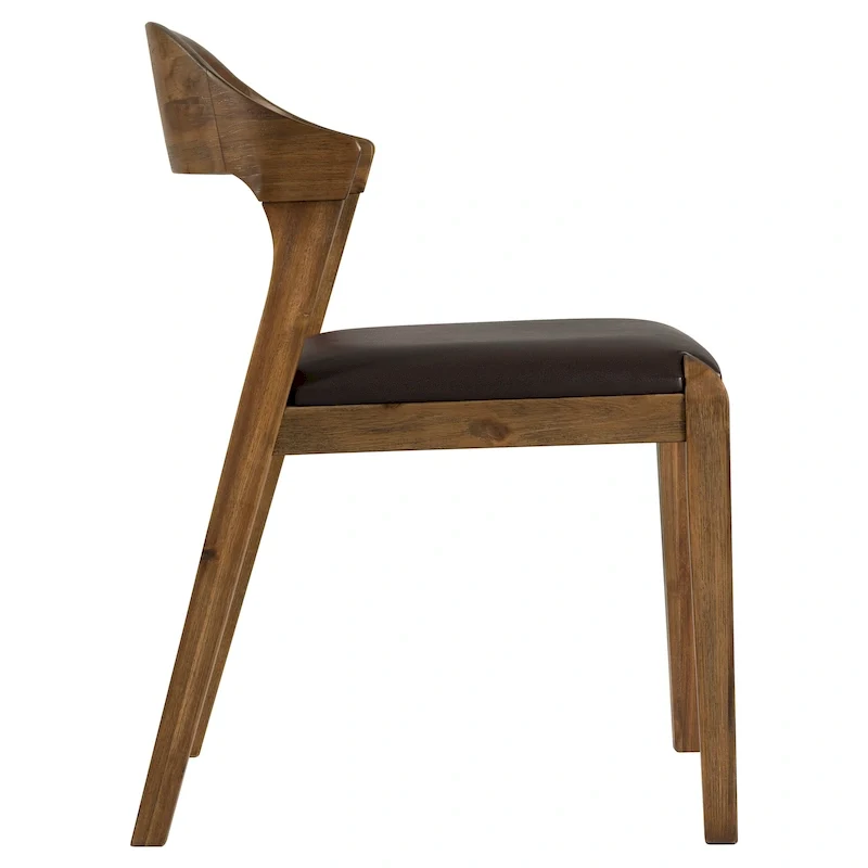 Mid-Century Dining Side Chair, Rubberwood, Faux Leather Padded Seat, Chestnut Wire-Brush Finish