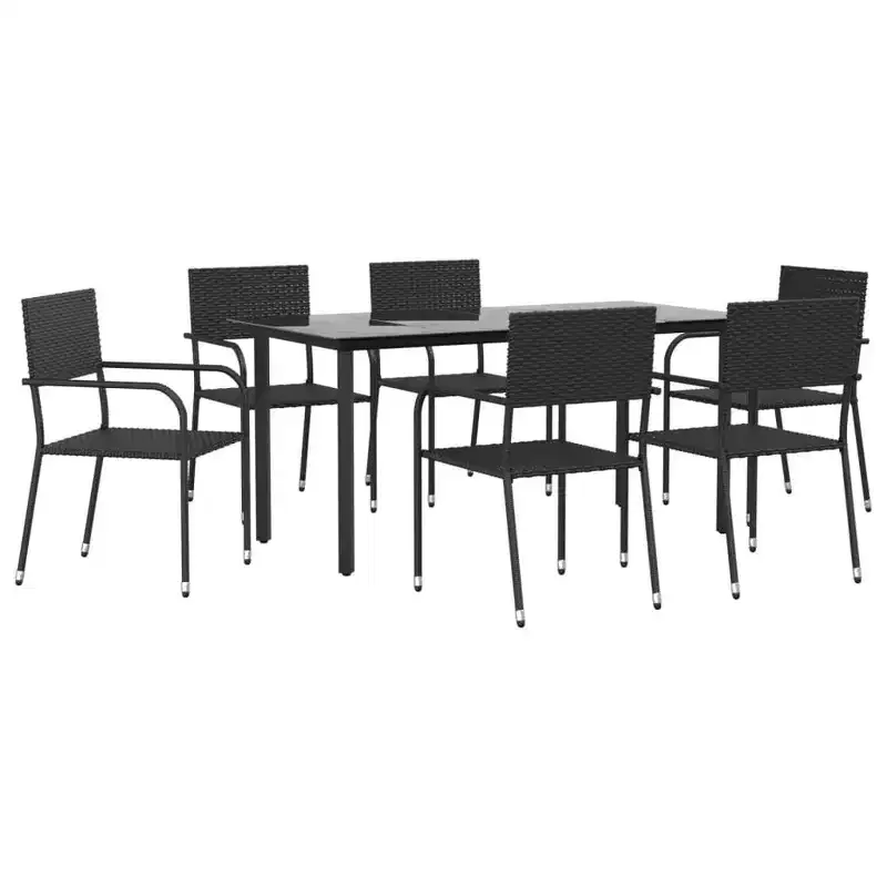 vidaXL Garden Dining Set Black Poly rattan and Steel Standard Stacking - 63 table length 6