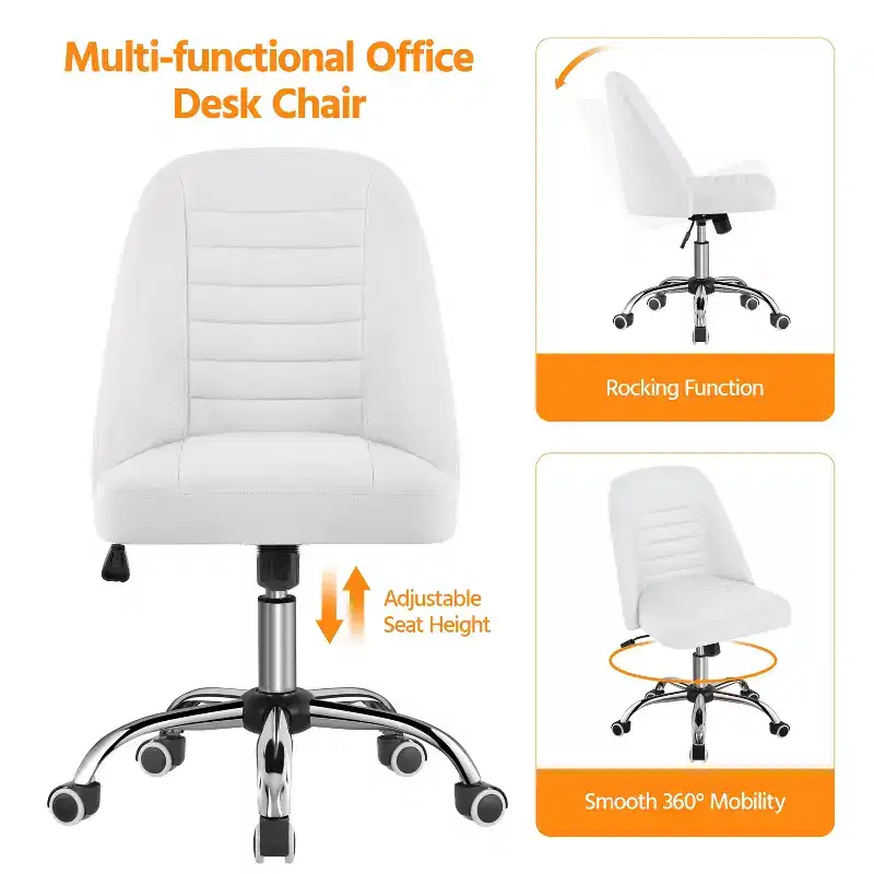 Faux Leather Mid Back Home Office Desk Chair with Chrome-plated Metal Base