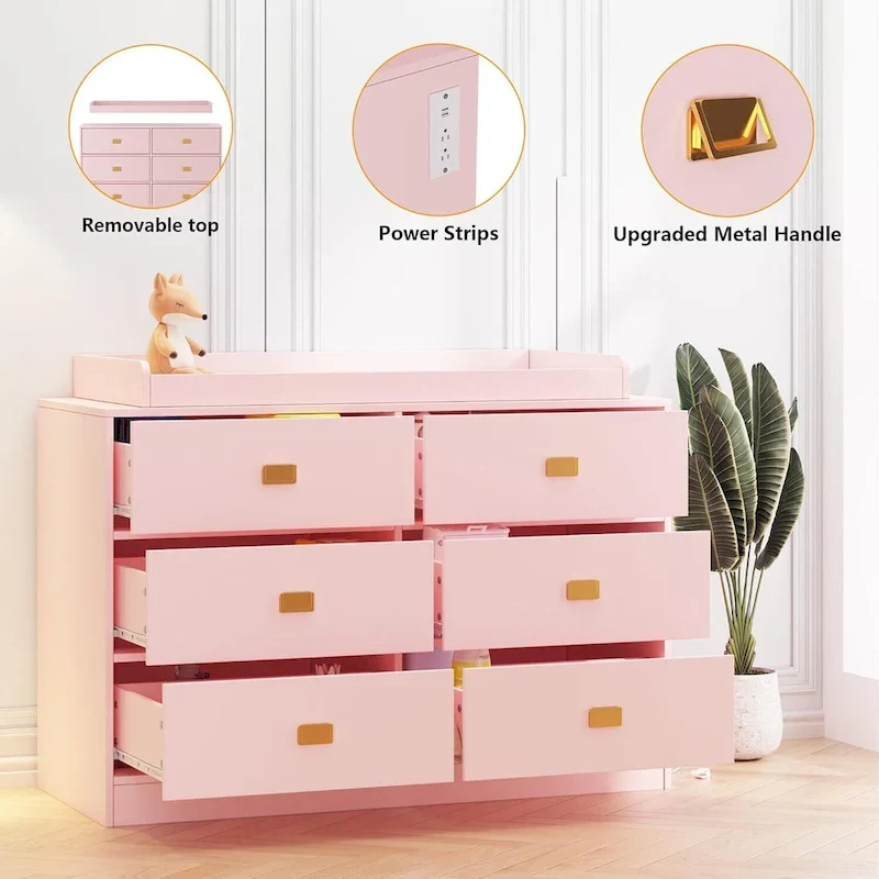 Dresser for Bedroom with 6 Drawers, Changing Table Dresser