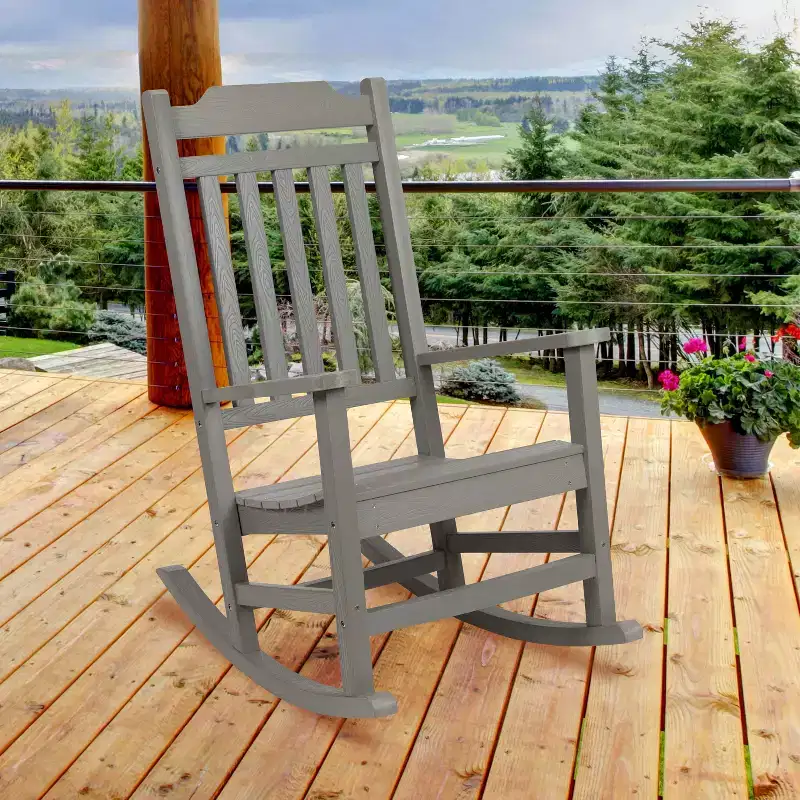 Emma and Oliver All-Weather Rocking Chair in Faux Wood - Patio and Backyard Furniture