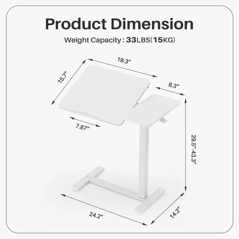 MAYEERTY Overbed Table with Wheels Adjustable Computer Desk Wood End Table