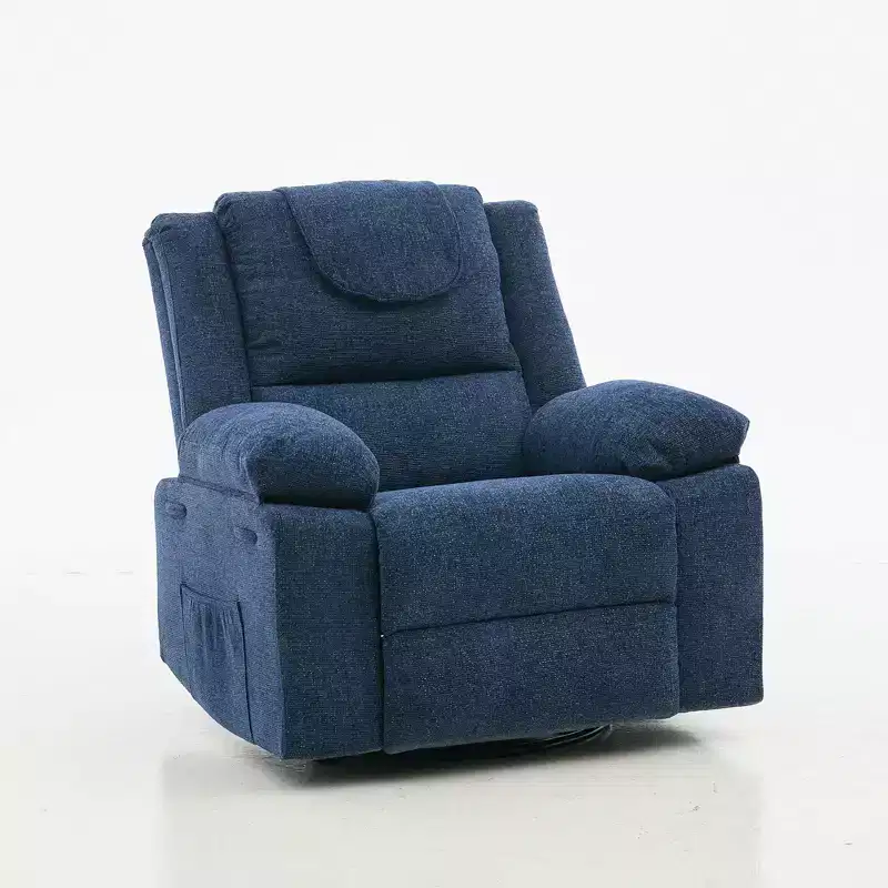Swivel Rocker Recliner Chair for Adults with Massage and Heat, Oversized Linen Fabric Glider Nursery Chair with Deep Seat, High Backrest