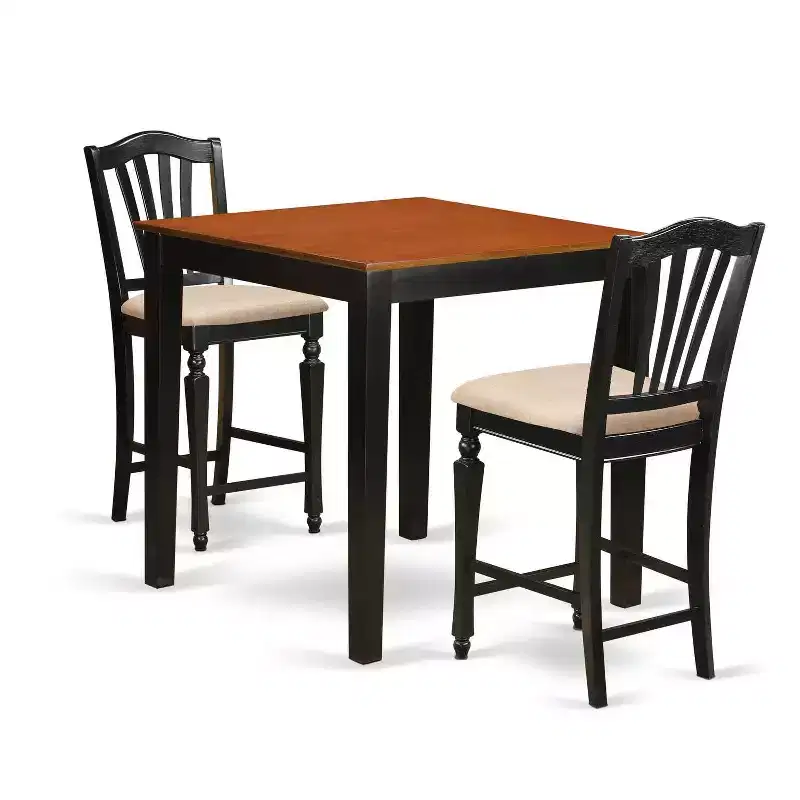 Counter Height Dining Set - 3 Piece Pub Table & Chairs - Kitchen Set - 36x36 Inch - Black Cherry Finish