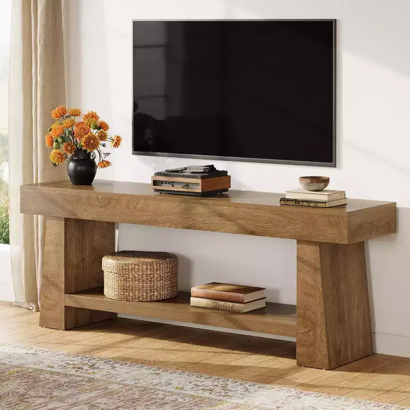 Lantine 63-Inch TV Stand for 55/60/65/70-Inch TVs, 2-Tier Wooden Entertainment Center, Media Console Table for Living Room, Bedroom