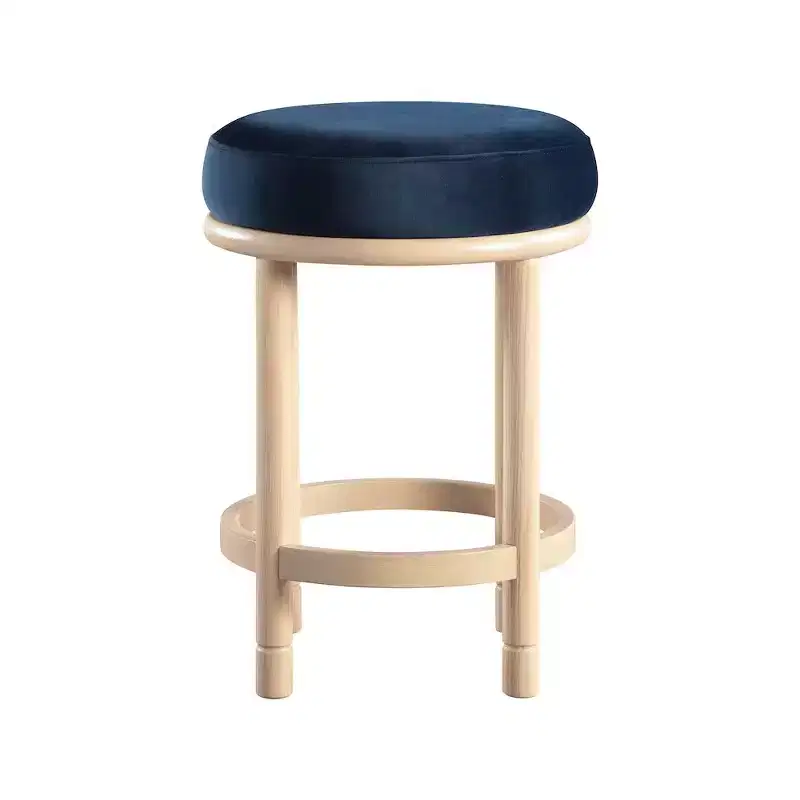 Navy Velvet Round Counter Stool, Armless, Seats 1