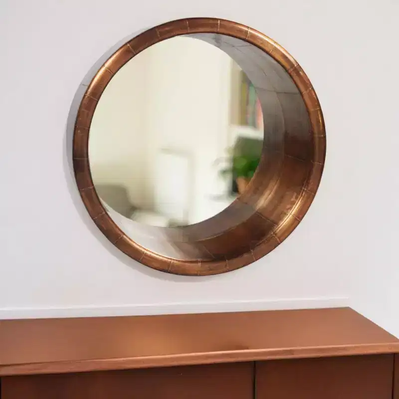 Copper Round Metal Framed Wall Mirror