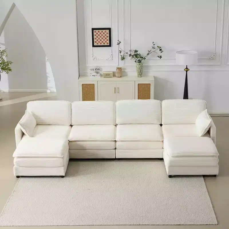 MAYEERTY 54-Inch Plush Cloud Modular Sofa, Single with Ottoman, Beige Chenille Cushion & Pillow, Compact for Home