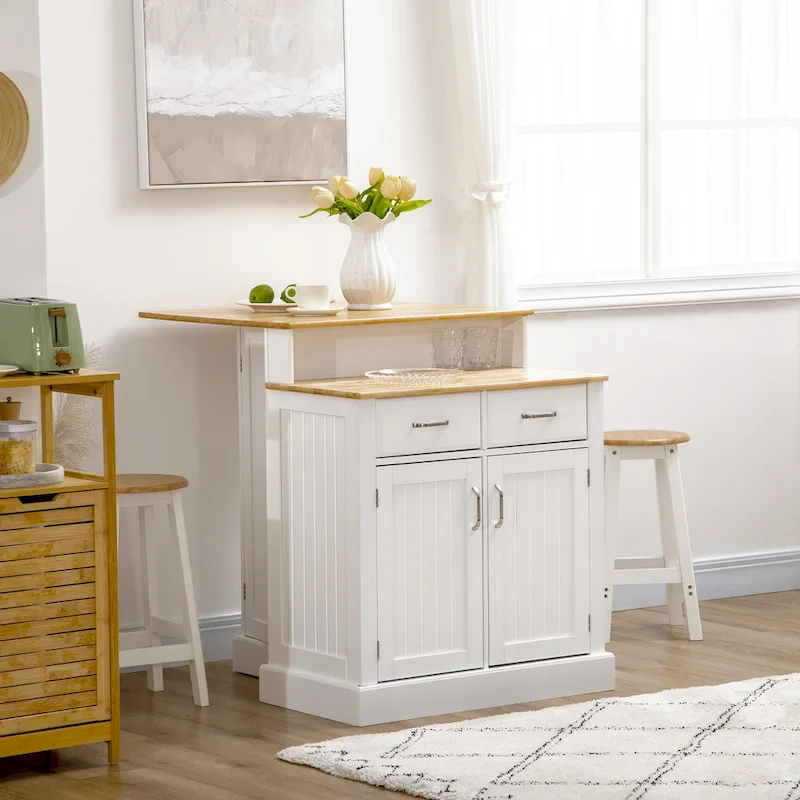 Buffet Cabinet with Storage, Kitchen Sideboard with 2-Layer Wood Countertop, Adjustable Shelves, and Drawers