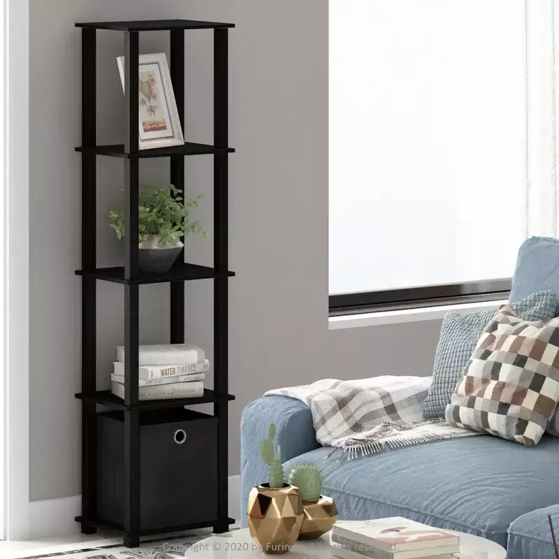 5-Shelf Bookcase with Drawer Black