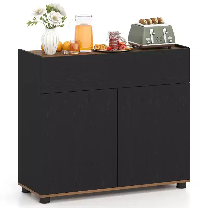Costway Sideboard Buffet Cabinet wirh Storage, Drawer and Push-to-Open Doors for Kitchen Black/White