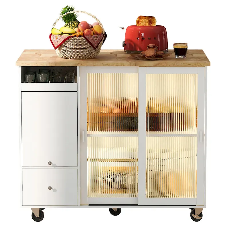 Kitchen Island with Drop Leaf, LED Light