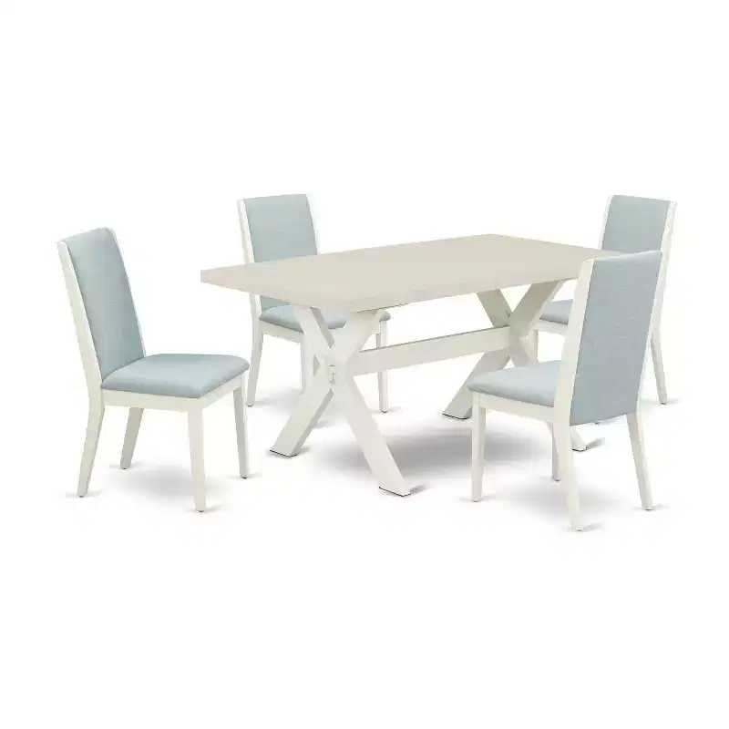 HomeStock 5-Piece Natural Oak Finish Solid Wood Top Dining Table with 4-Parson Chair