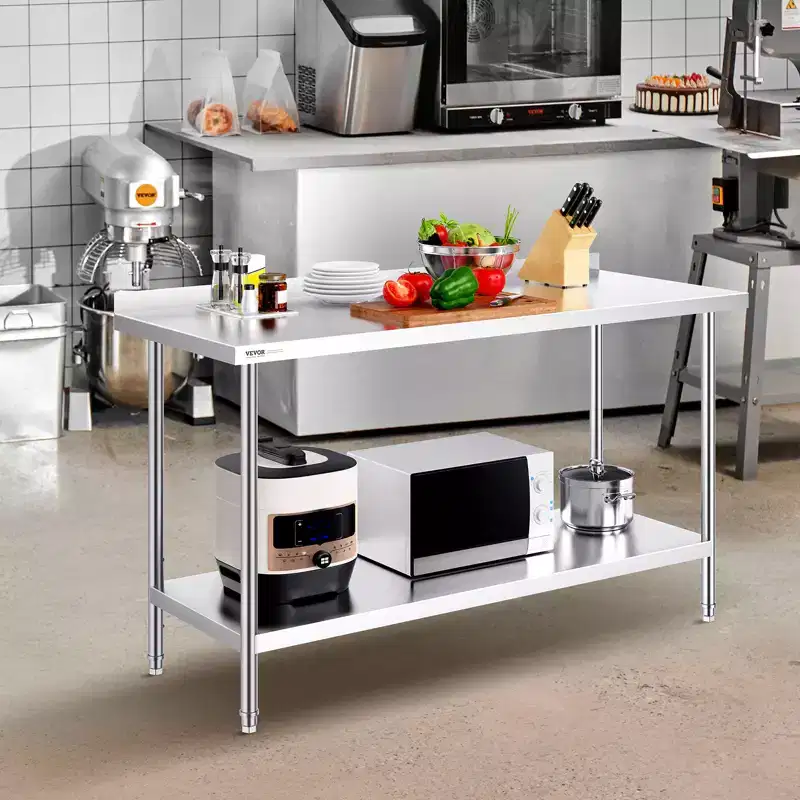 VEVOR 24 x 60 x 36 Inch Stainless Steel Work Table,Commercial Food Prep Worktable Heavy Duty Prep Worktable,Metal Work Table with Adjustable Height