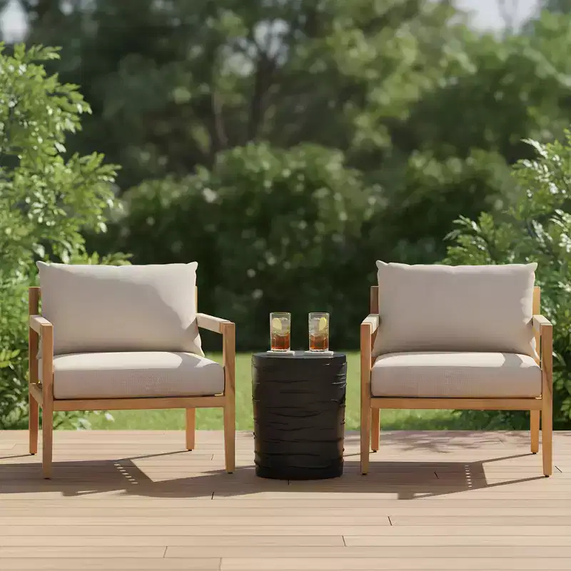 Christopher Knight Home Akash Modern Patio Seating Set with Lightweight Concrete Side Table and Acacia Wood Chairs