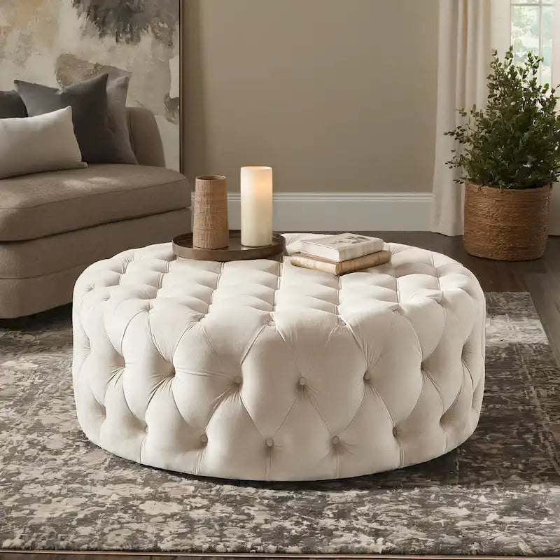 Round Tufted Ottoman with Casters