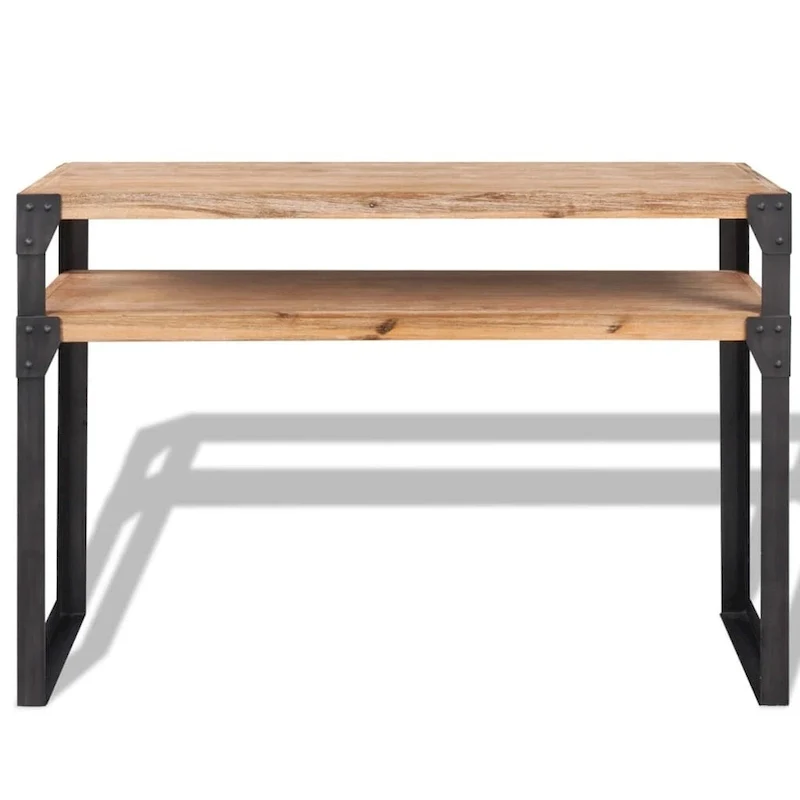 Solid Acacia Wood Console Table with Steel Legs and Open Shelf – Brown / Black, 1-Unit