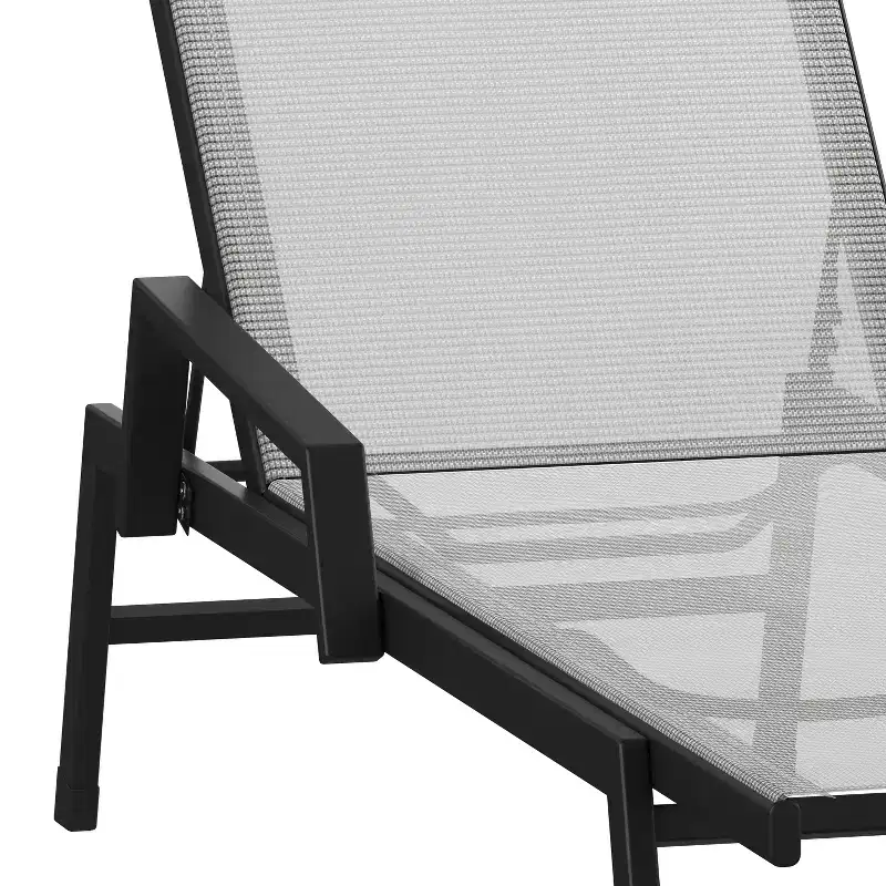 Emma and Oliver Textilene Adjustable 5 Position Patio Chaise Lounge with Armrests and Metal Frame