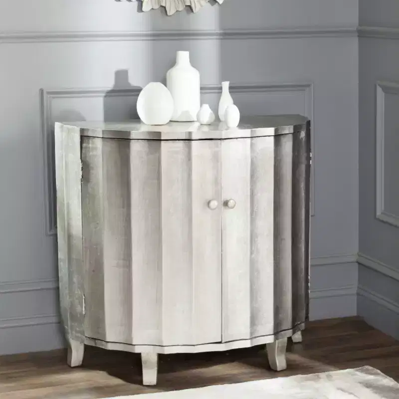 Silver Demilune Cabinet with 2 Doors & 1 Shelf – Fir Wood & MDF, 50 lb Capacity