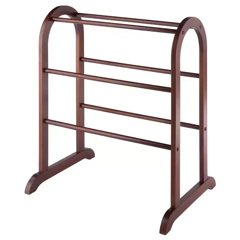 Antique Walnut Hardwood Quilt Rack – 6 Rails, Linen & Comforter Storage