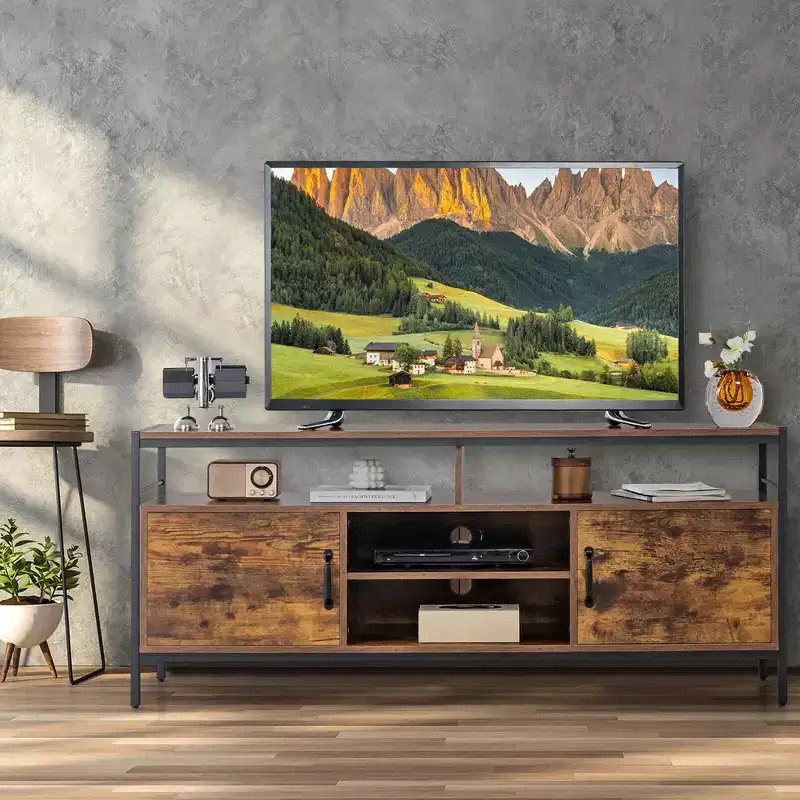 Costway Industrial TV Stand for TVs up to 65'' Media Center w/ Cabinets & Adjustable Shelf
