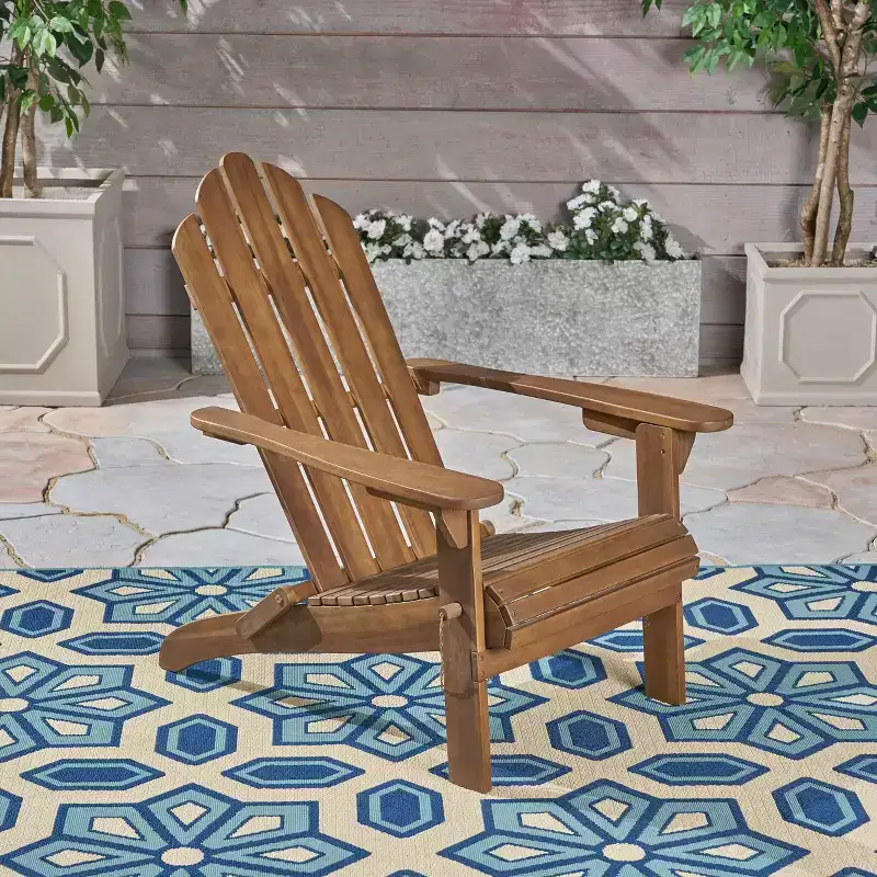 TUYOHW Premium Acacia Adirondack Chair,Set of 1,Foldable Adirondack,Boho Style Leisure Chair with High Back for Porch,Backyard & Garden