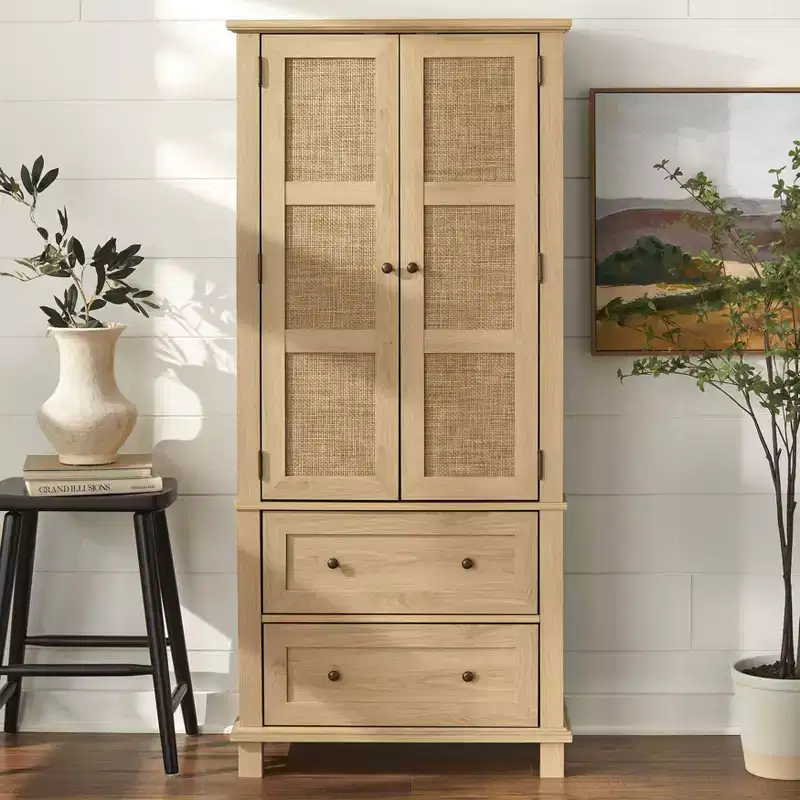 Buylateral Lamberton Cane Kitchen Cabinet Blonde Oak