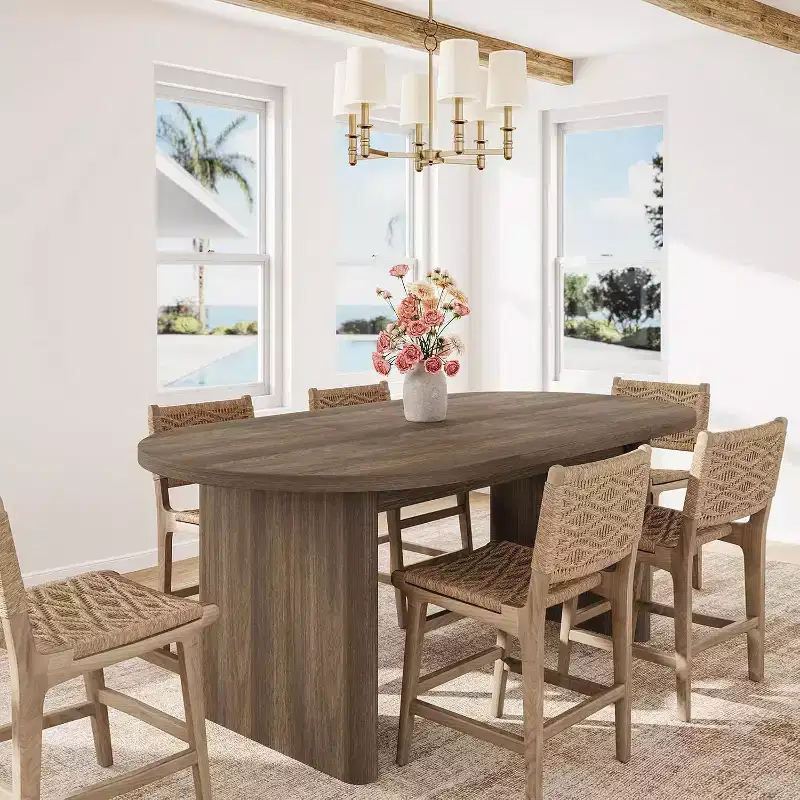 Large Farmhouse Dining Table for 6-8, Long Kitchen Table with Thick Wood Base for Dining Room & Living Room