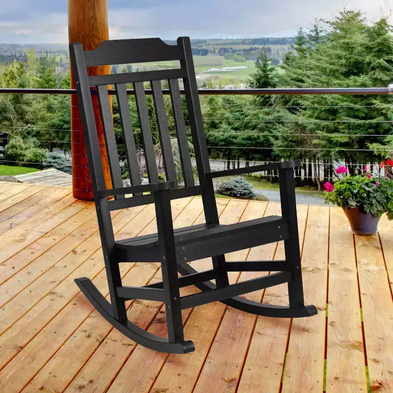 Emma and Oliver All-Weather Rocking Chair in Faux Wood - Patio and Backyard Furniture