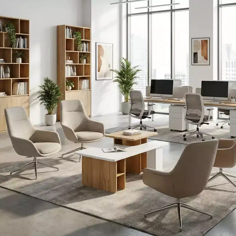 FurnitureR Modern 2-Tier Coffee Table with Elevated Work Surface, White and Oak Finish Living Room Table with Open Storage