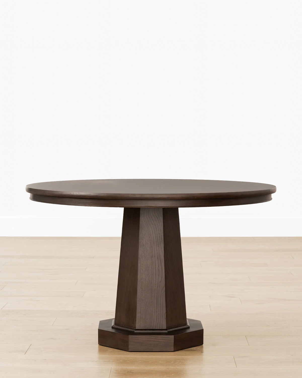 Contemporary Wood Dining Table with Sculpted Pedestal & Rounded Top for Dining Room