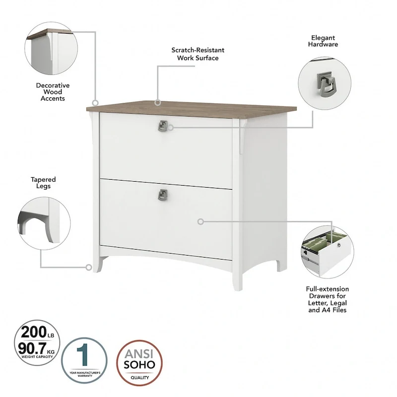 Salinas 60W L Desk with Hutch, Cabinet and Bookcase by Bush Furniture