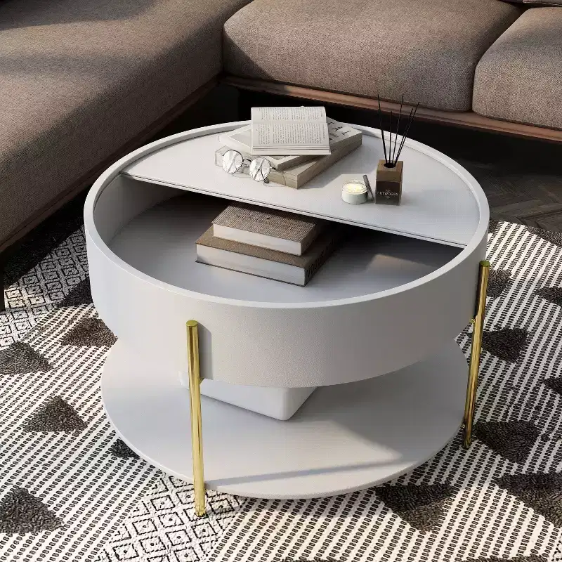 32" Lenvine Modern Round Storage Coffee Table White - miBasics