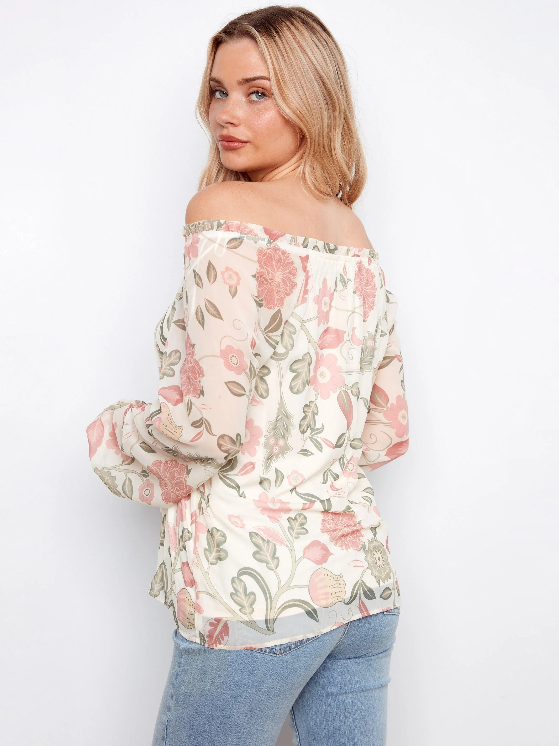 Printed Off-Shoulder Blouse - Floral