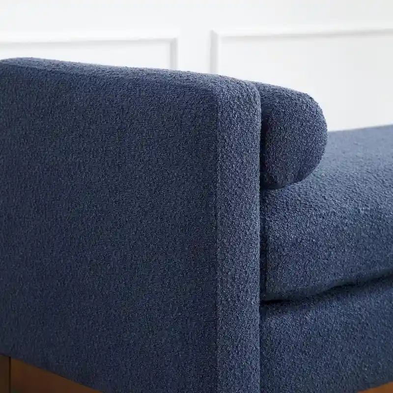 Elegant 53.5 Upholstered Ottoman Bench with Wood Legs & Bolster Pillows