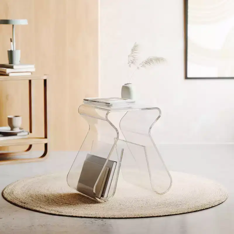 Acrylic Stool and Magazine Rack, Clear