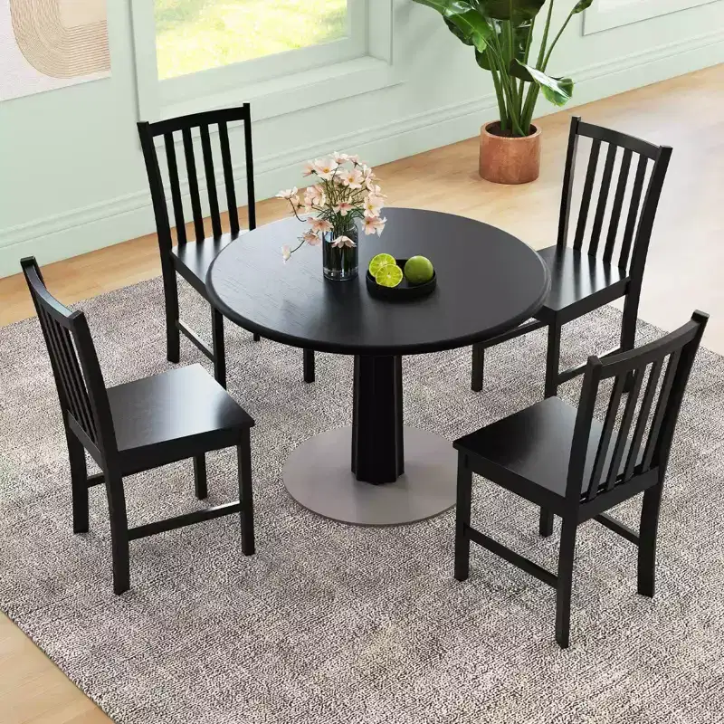 Costway Rustic Dining Chairs Set of 4 with Slat Tilt Backrest, Wide Seat, Rubber Wood Legs Black/White