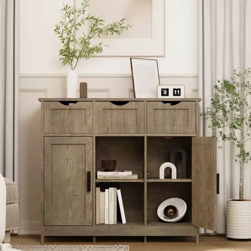 35 Sideboard Buffet Cabinet, Wooden Coffee Bar Cabinet with 3 Drawers, Accent Entryway Console Table