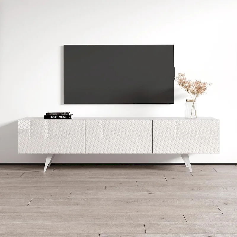 Modern TV Stand for TVs up to 80 Inch - High Gloss Front, 71W